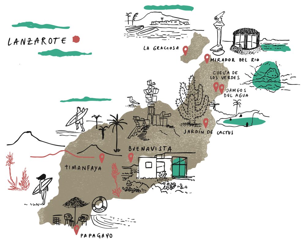 Mappa illustrata di Lanzarote