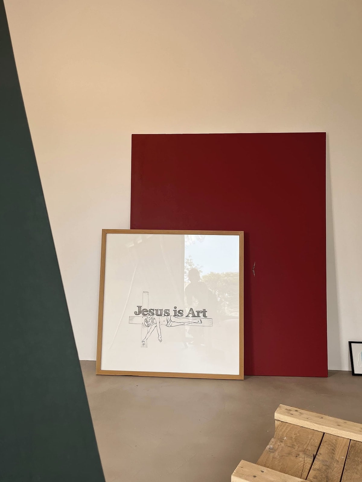 Toile Blanche — canvases leaning in one of the exhibition spaces